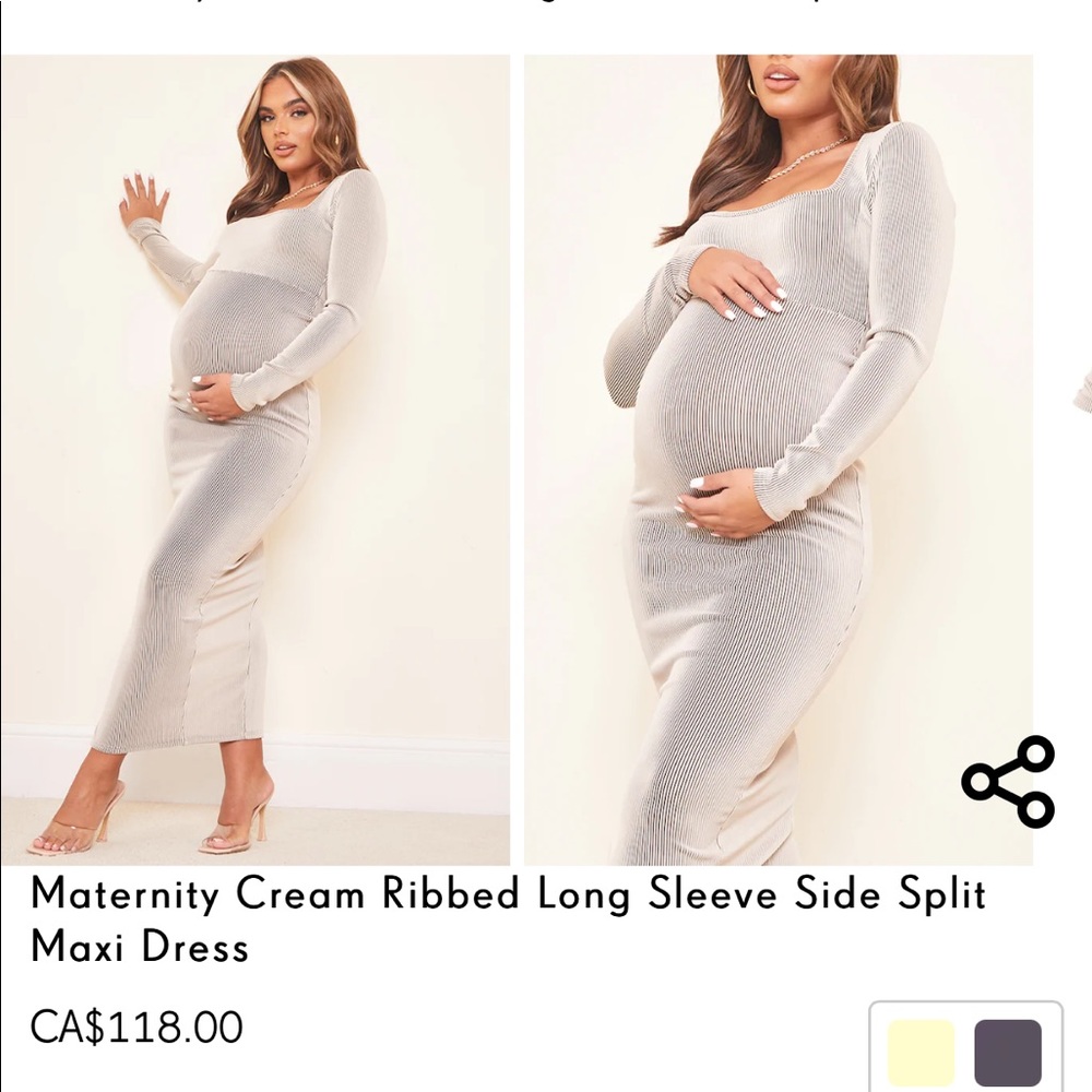 Maternity Cream Ribbed Side Split Maxi Dress - Picture 4 of 7